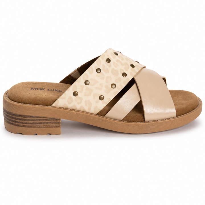 Beige sandal with wooden sole on a white background