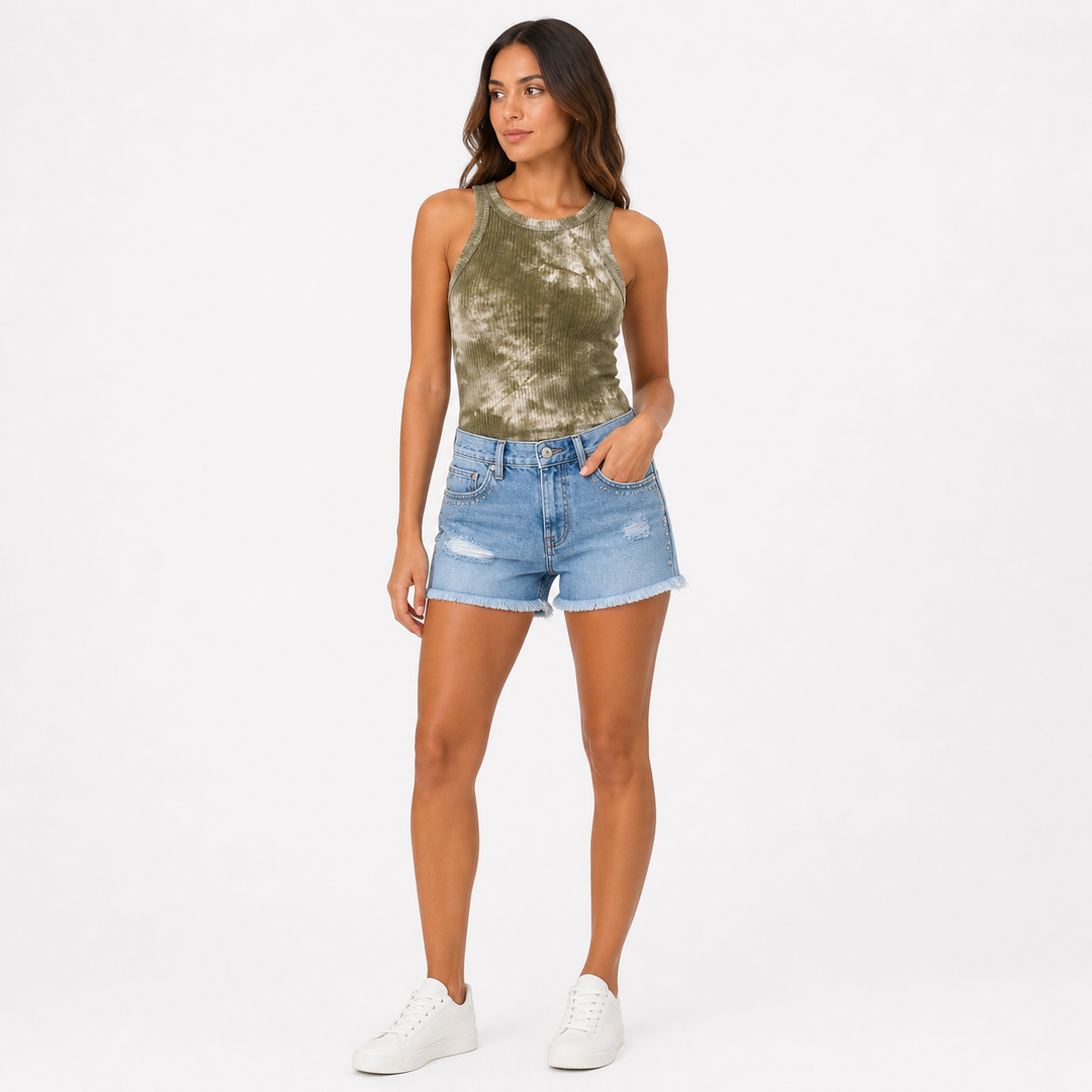 Distressed Studded | Denim Shorts
