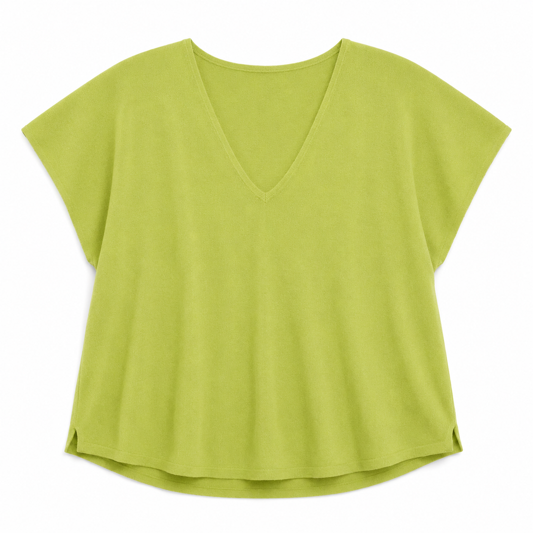Green blouse with short sleeves on a white background