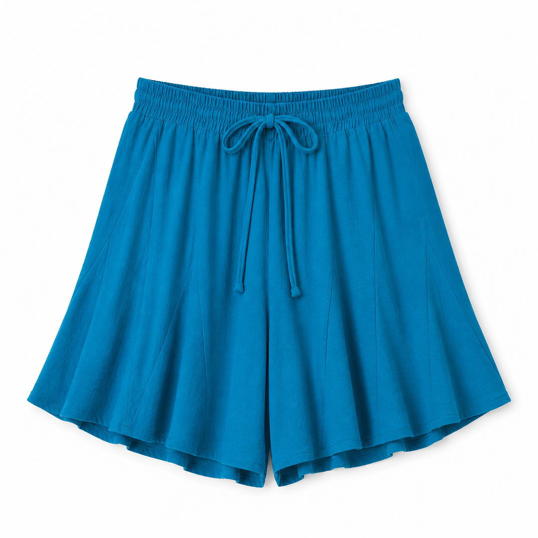 Blue shorts with a drawstring on a white background