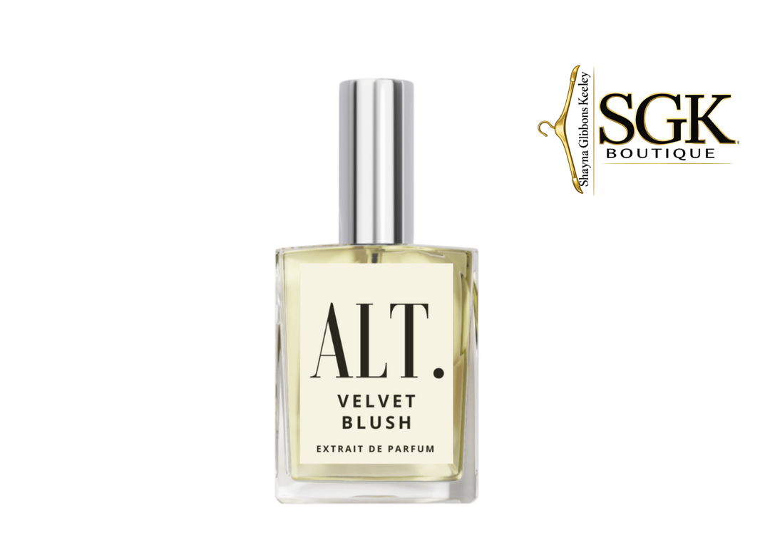 Perfume bottle labeled 'ALT. Velvet Blush' with SGK Boutique logo on a white background
