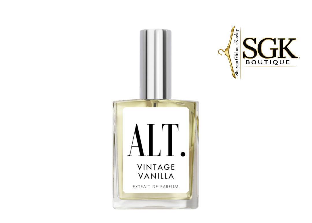 Perfume bottle labeled 'ALT. Vintage Vanilla' with SGK Boutique logo on a white background