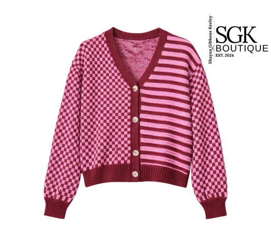 Pattern Cardigan|Checker & Stripe