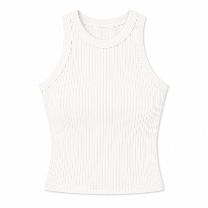 White ribbed tank top on a white background