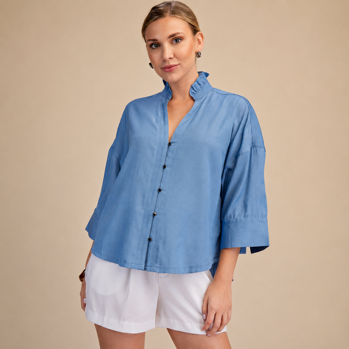 Ruffle V-neck | Wide Cuff